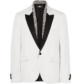 Белый приталенный шелковый пиджак с леопардовым принтом и отделкой Slub