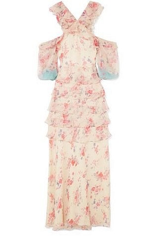 Vilshenko Alisanna Платье из мятого шелка и шифона с открытыми плечами и принтом