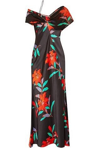 Платье Diane Von Furstenberg с открытыми плечами и цветочным принтом из шелкового крепдешина и тюля