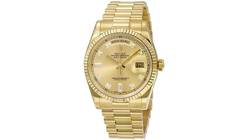 Часы Rolex Day-Date с автоматическим циферблатом цвета шампанского из желтого золота 18 карат