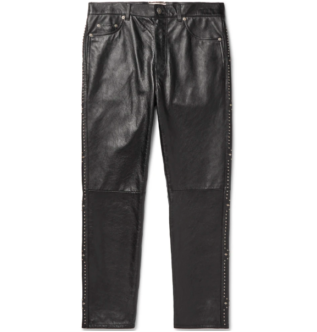 Черные кожаные брюки узкого кроя с шипами