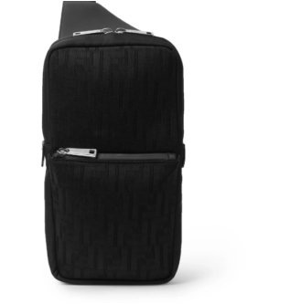 Черная кожаная сумка-слинг из жаккардового сетчатого материала с отделкой логотипом
