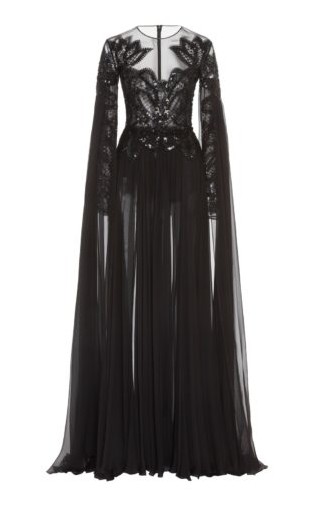 Черное свадебное платье Zuhair Murad Pamplona Cape Effect Шелковое шифоновое платье с вышивкой