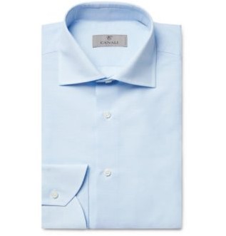 Голубая рубашка из смесового льна и хлопка с вырезом воротником