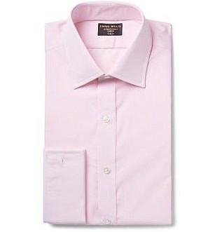 Розовая приталенная хлопковая рубашка в полоску с двойными манжетами