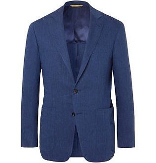 Синий пиджак приталенного кроя из льняной и шерстяной ткани Kei
