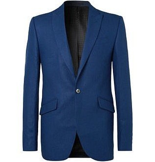 Темно-синий приталенный льняной пиджак