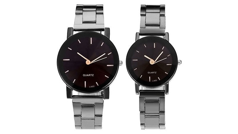 Top Plaza His And Hers Couples Watches All Black Bracelet Watch