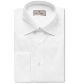 Белая приталенная рубашка из хлопкового твила с двумя манжетами