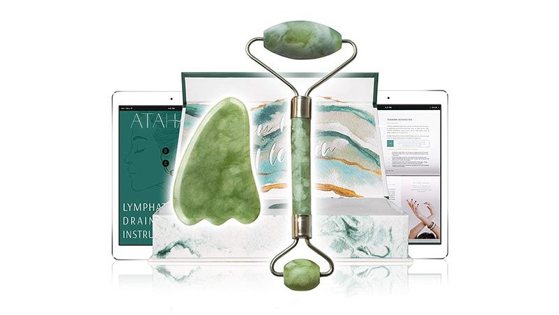 Ролик из 100% натурального нефрита Atahana Premium Jade Roller & amp; Видеоурок по Гуа Ша & amp; Электронная книга в комплекте