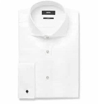 Hugo_Boss_White Рубашка из хлопкового твила с двойными манжетами Jaiden