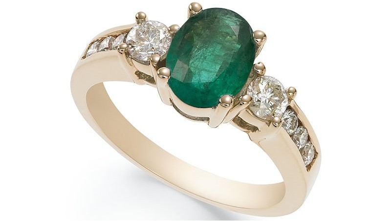 Овальное кольцо Macy's из 14-каратного золота с изумрудами и бриллиантами