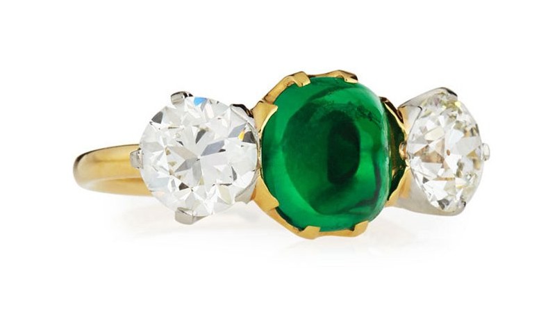 Nm Estate Edwardian Tiffany Sugarloaf Emerald & amp; Бриллиантовое кольцо