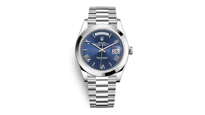 Автоматические платиновые мужские часы President с синим циферблатом Day Date 40