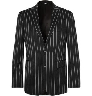 Черный приталенный пиджак в тонкую полоску из смесовой шерсти из натуральной шерсти