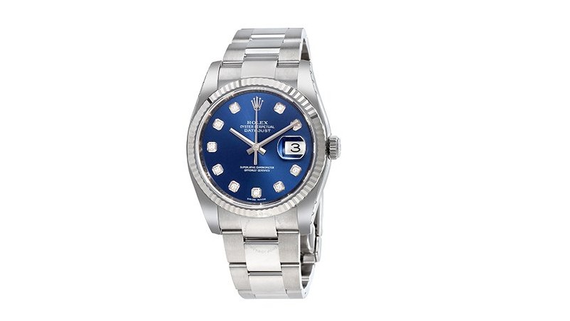 9. Oyster Perpetual, 36 мм, синий циферблат, браслет из нержавеющей стали, автоматические женские часы