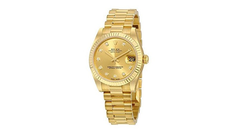 6. Rolex Lady Datejust 31, циферблат цвета шампанского, 18-каратное желтое золото, президентские автоматические женские часы