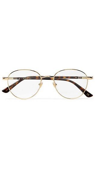 Оптические очки из ацетата черепахи с круглой оправой золотого тона и черепаховой оправы Gucci