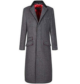Платиновый портной Mens Grey Wool & amp; Кашемировое пальто Covert Warm Winter Mod Cromby Coat Velvet Collar & amp; Красная атласная подкладка