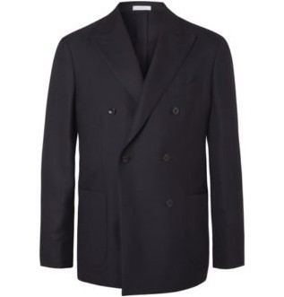 Черный двубортный пиджак из натуральной шерсти с неструктурированным хопсаком