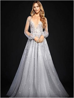 Серебряное свадебное платье с рукавами