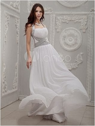 Белое шифоновое свадебное платье трапециевидной формы с бусинами и бусинами