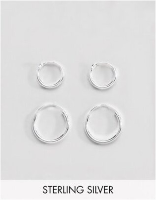 Серьги-кольца из стерлингового серебра 12 и 9 мм из стерлингового серебра Asos Design