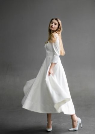 Минималистское свадебное платье, Современное свадебное платье, Элегантное платье для приема, Атласное платье до чайной длины