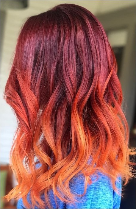 Красные и оранжевые волосы Ombre