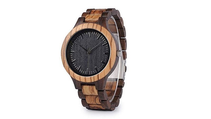 Мужские деревянные часы Кварцевые часы для мужчин Black & amp; Повседневные наручные часы из сандалового дерева под зебру