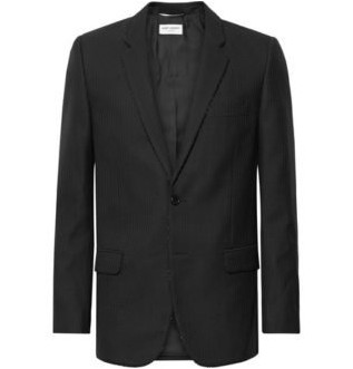 Черный приталенный шерстяной пиджак с бусинами