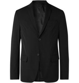 Черный приталенный пиджак из технологичного твила