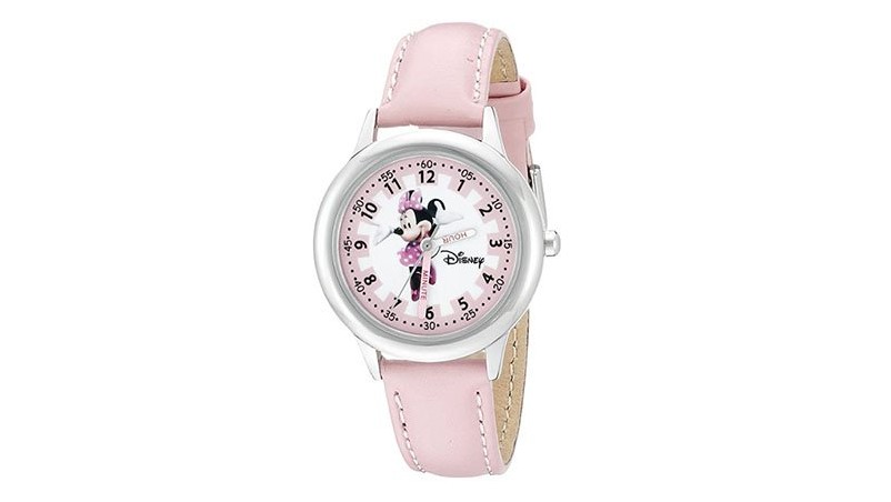 Детские часы Disney W000038 Minnie Mouse Time Teacher из нержавеющей стали с розовым кожаным ремешком