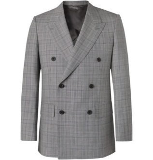 Серый приталенный неструктурированный двубортный двубортный шерстяной пиджак с гусиными лапками