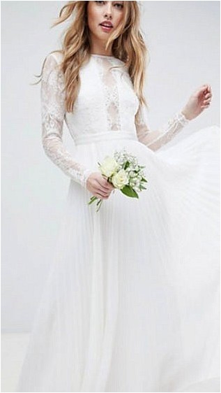 Свадебное платье макси с длинным рукавом и кружевным лифом с плиссированной юбкой Asos Edition