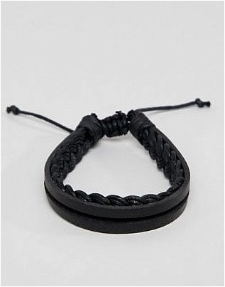 Черный кожаный плетеный браслет Asos Design