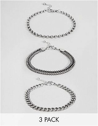 Смешанный пакет браслетов-цепочек из полированного серебра Asos Design