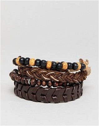 Набор коричневых кожаных браслетов и браслетов из бисера Asos Design
