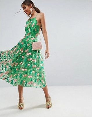 Платье миди в стиле пинни с цветочной вышивкой и открытой спиной ASOS TALL SALON