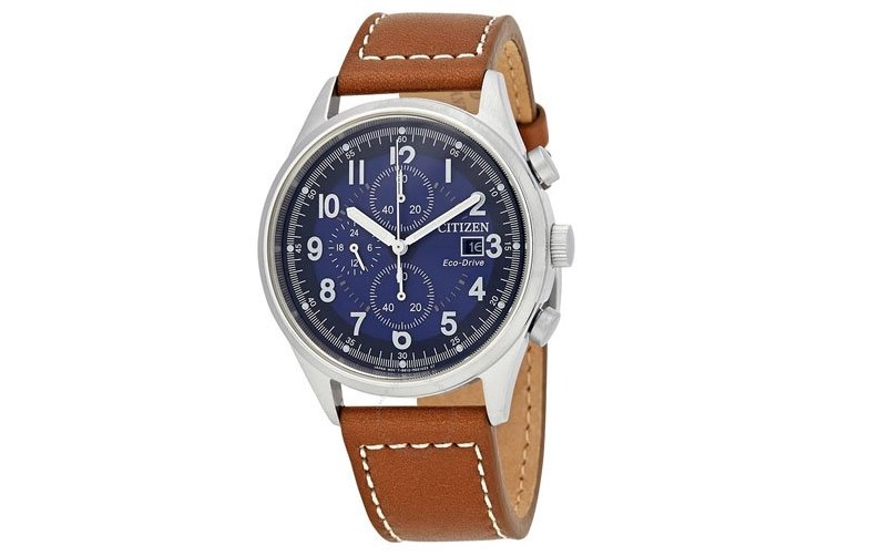 Мужские кожаные часы с хронографом с синим циферблатом Chandler