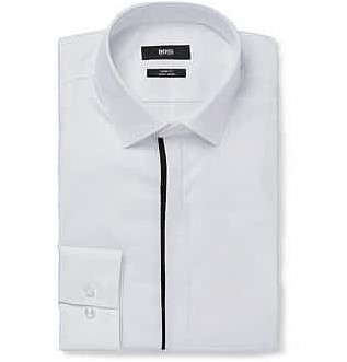Белая приталенная рубашка из хлопка с вырезом вырезом Jamis