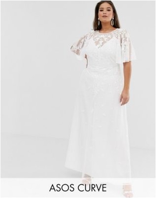 Свадебное платье макси с вышивкой на рукавах с развевающимися рукавами Asos Edition Curve