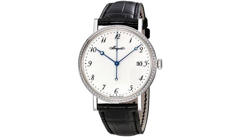 Автоматические мужские часы с кожаным белым циферблатом Breguet Classique