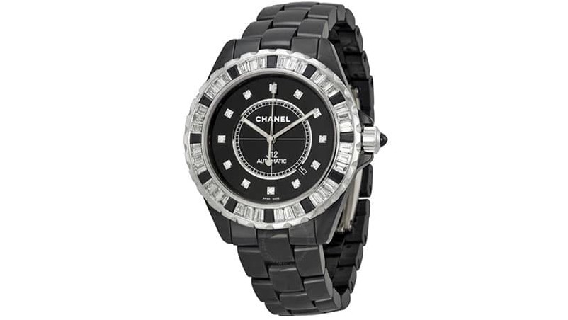Chanel J12 Автоматический циферблат с черным бриллиантом Черные керамические мужские часы