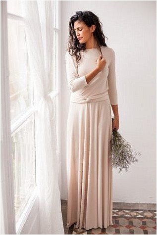 Свадебное платье цвета шампанского, Свадебное платье с длинным рукавом, Романтическое бежевое длинное платье, Платье с запахом и длинным рукавом