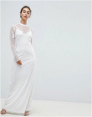 Надежда & amp; Макси свадебное платье в сеточку Ivy Dotty с вышивкой и высокой горловиной