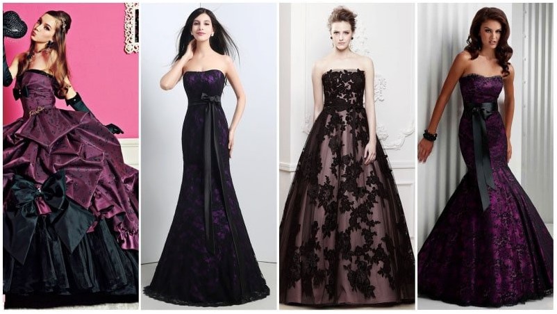 Черно-фиолетовые свадебные платья