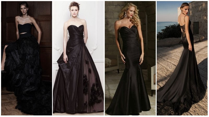 Длинное черное свадебное платье