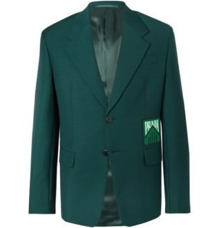 Зеленый приталенный блейзер с аппликациями из мохера и шерсти с логотипом