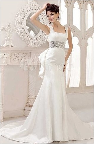 Атласное свадебное платье цвета слоновой кости с квадратным вырезом и русалкой Milanoo